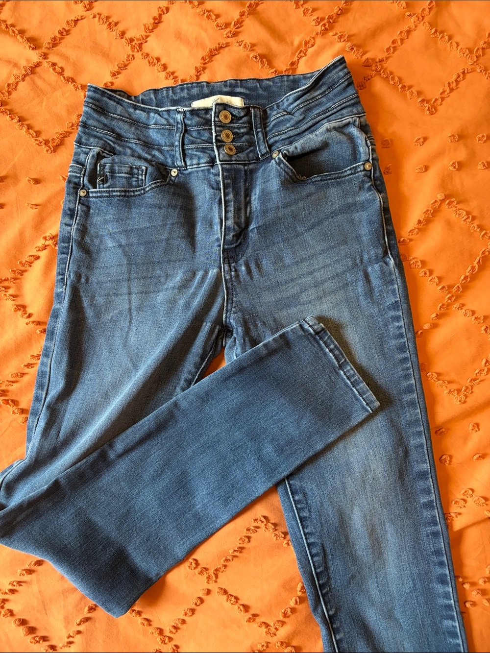 KanCan Dark Blue High-Rise Skinny Jeans with Triple-Button Waist